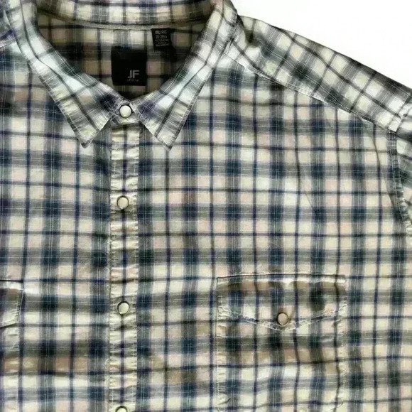 J. Ferrar Mens Western Pearl Snap Shirt Short Sleeve 4XL 20-20.5 Blue Plaid - Picture 6 of 10